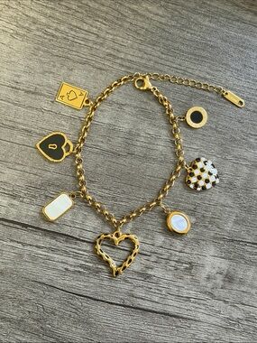 Gold, Black & White Charm Bracelet